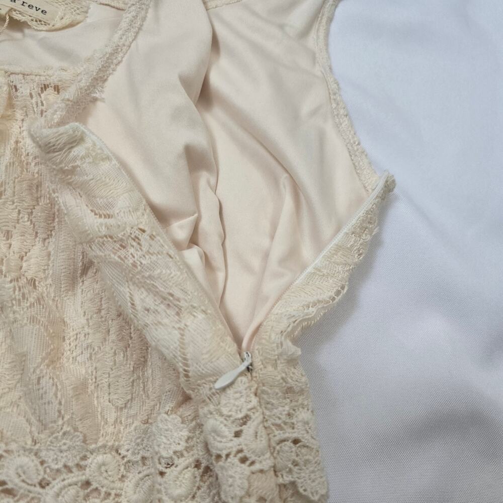 A'reve Cream Crochet Lace Bohemian Cottagecore Peasant Tiered Dress Fairy Core L - Picture 10 of 16
